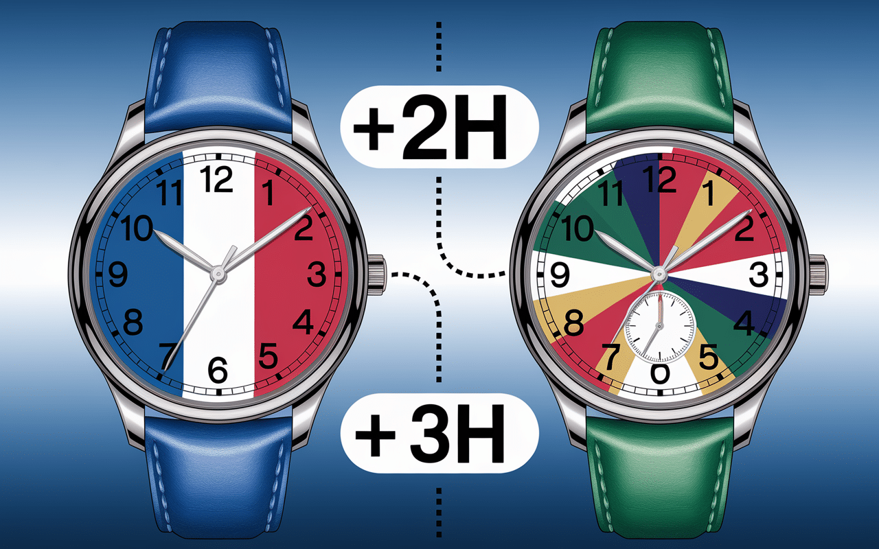 Horloges decalage horaire Dubai France +2h +3h