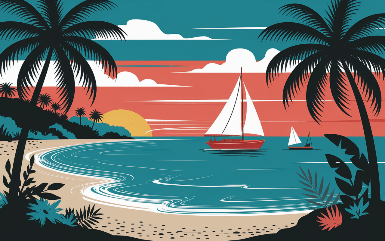 iles tropicales libreetloin palmiers plages bateau coucher de soleil