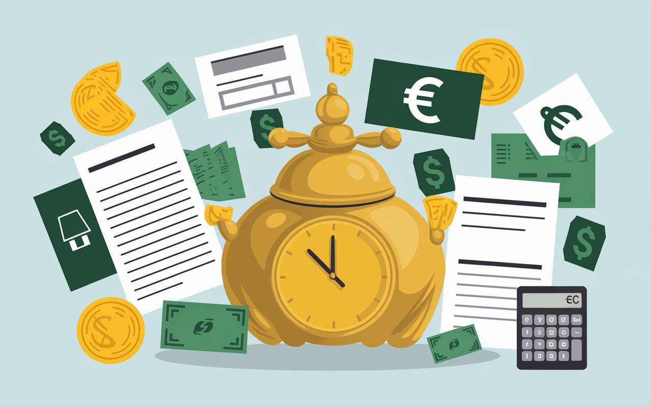 Tirelire avec documents et symboles d'économie