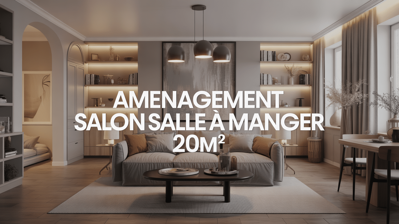Salon salle à manger moderne 20m2 avec canapé et table extensible