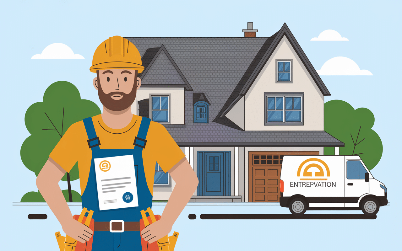 Artisan avec certification RGE devant maison