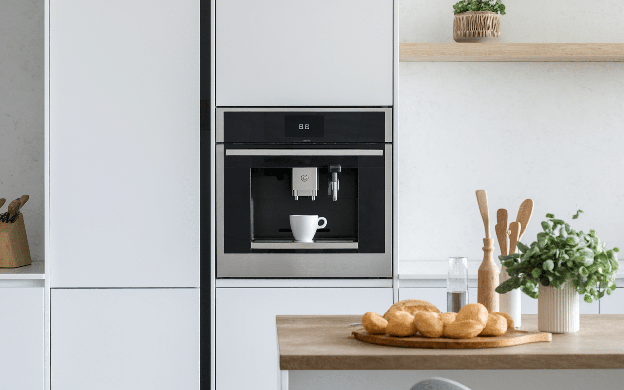 Machine à café encastrable dans cuisine moderne