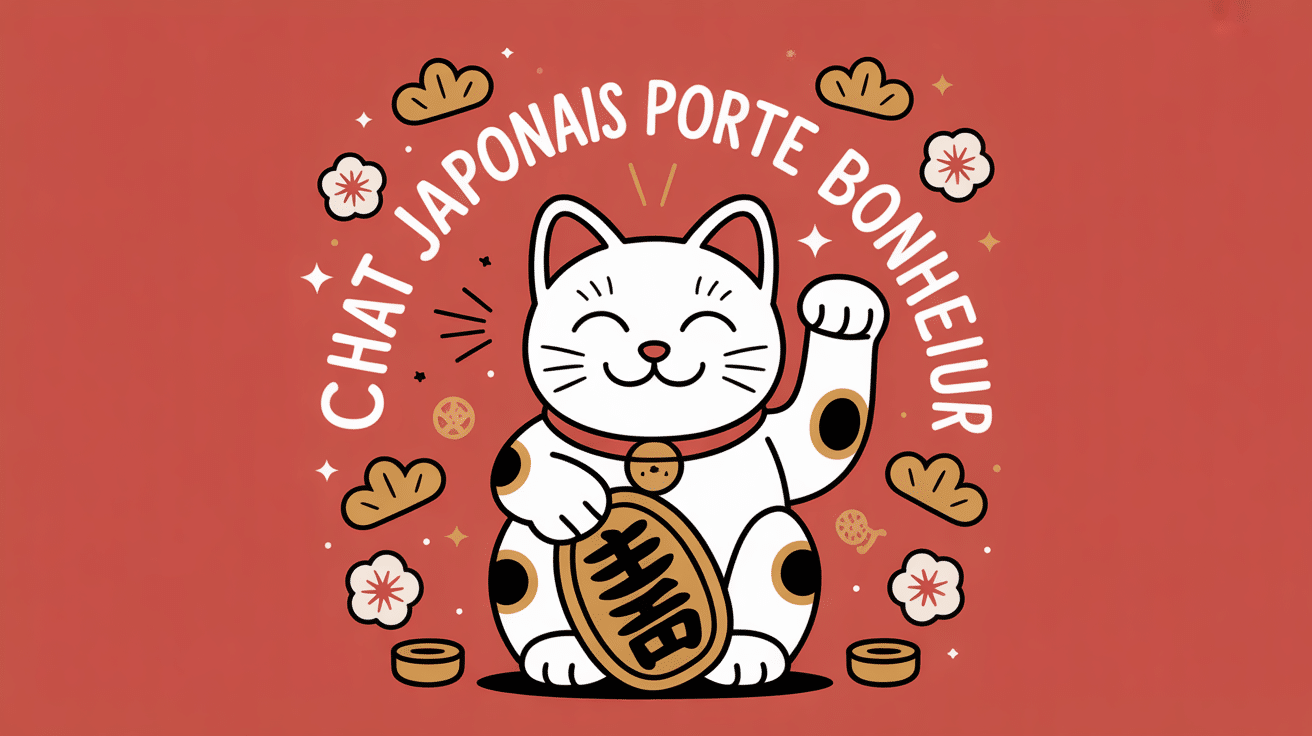 Illustration stylisée du chat japonais porte bonheur