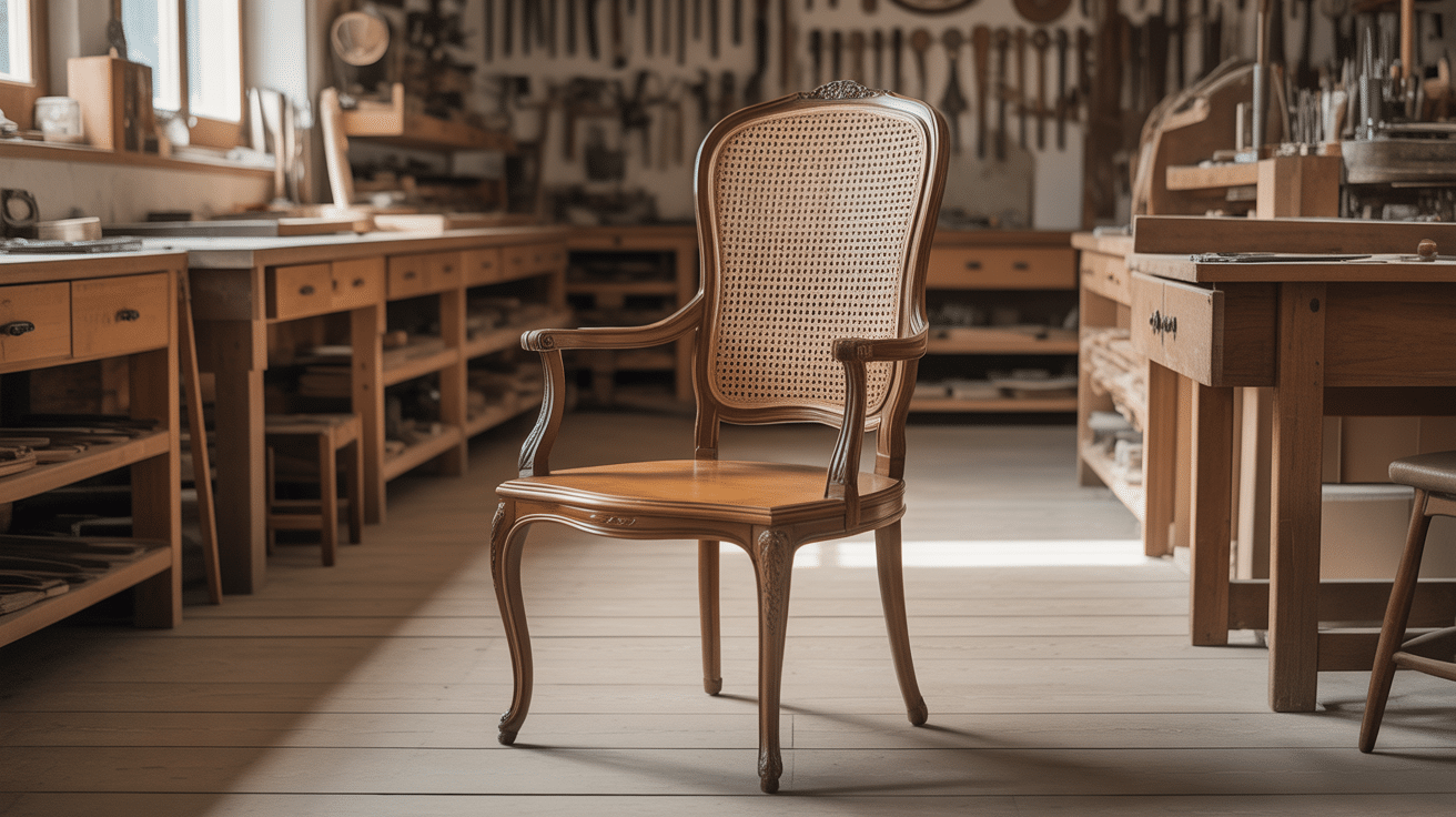 Chaise Baumann avec dossier élégant dans un atelier français