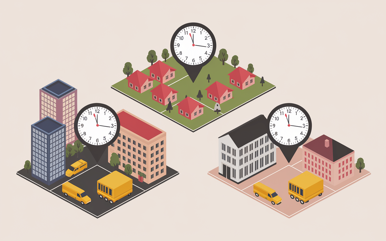 Carte stylisée des horaires passage facteur par zone