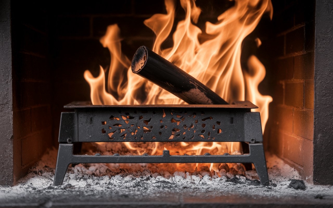 Poêle à bois défaillant avec fissures et fumée noire