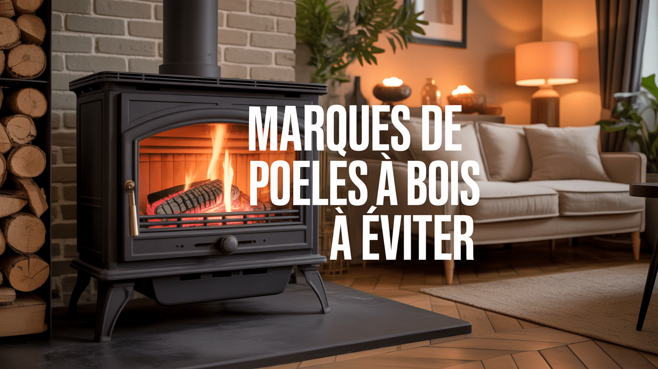 Poêle à bois dans un salon avec flammes, marques à éviter