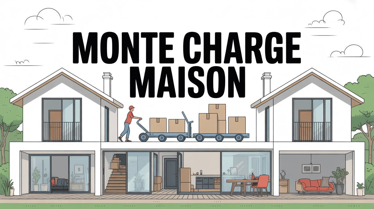Monte-charge domestique dans une maison moderne avec plateforme et cartons