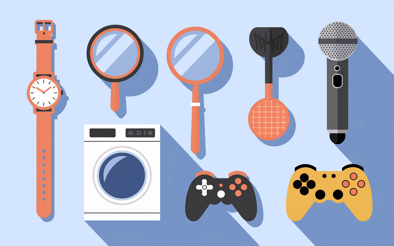 Objets quotidiens en M tels que montre et micro