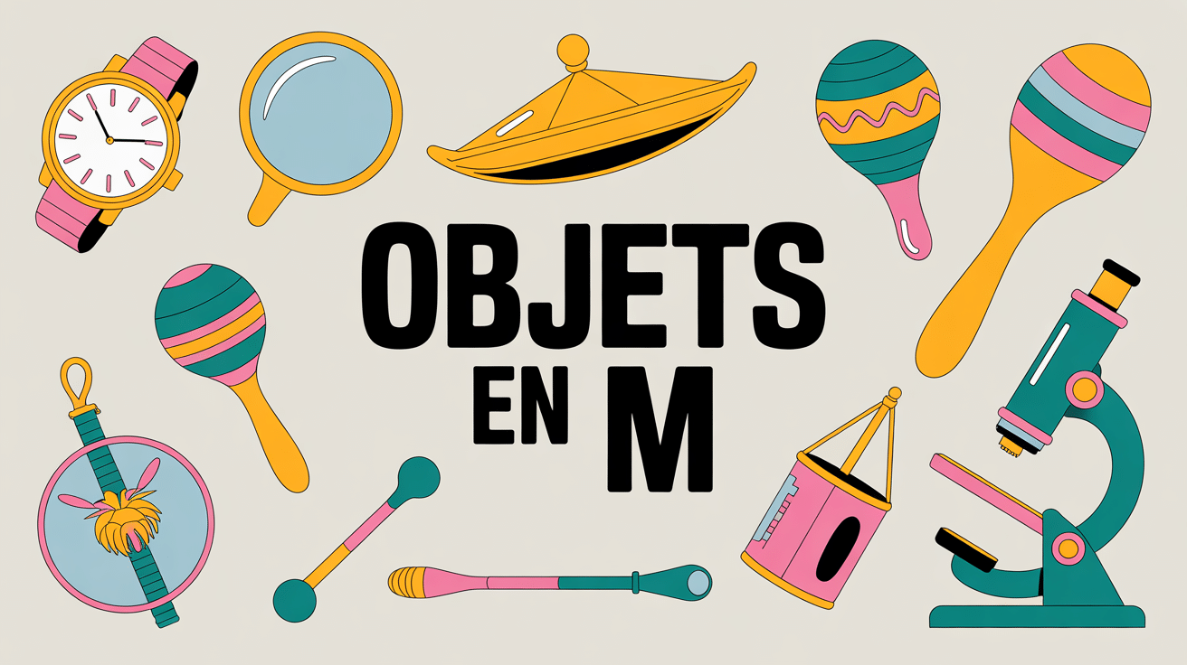 Illustration d'objets en M comme montre et miroir