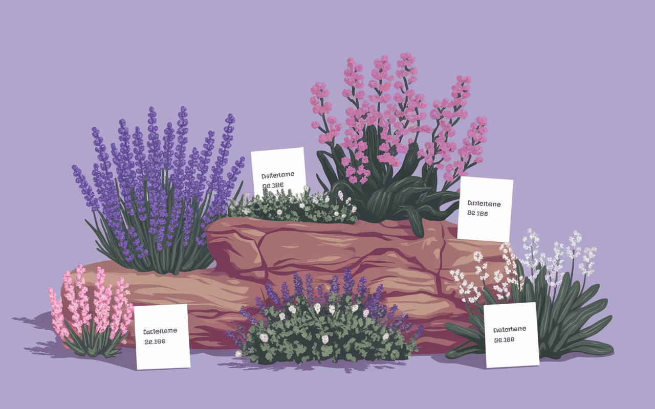 Massif avec lavande, graminées et arbustes