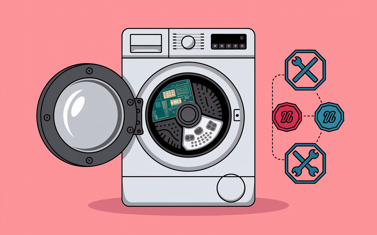 Composants lave-linge cassés