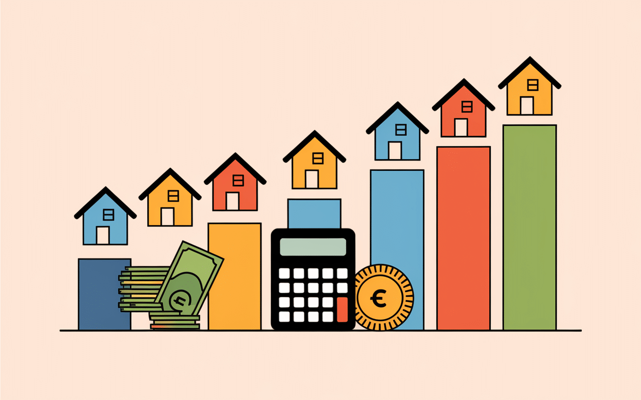 Tableau stylisé avec calculatrice et euros