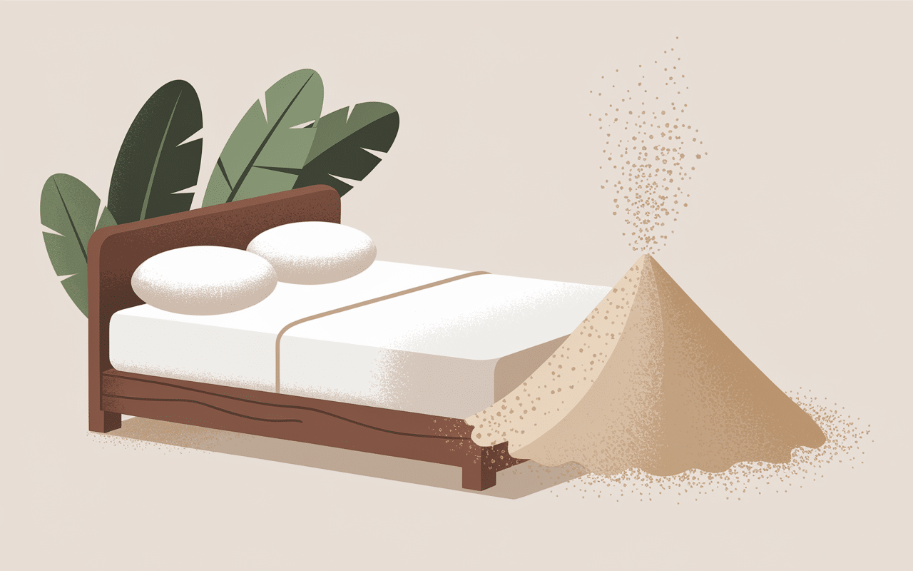 Poudre d'argile beige et matelas blanc