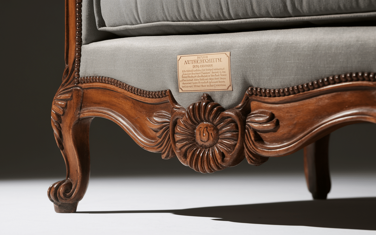 Marquages d'authenticité sous une chaise Baumann