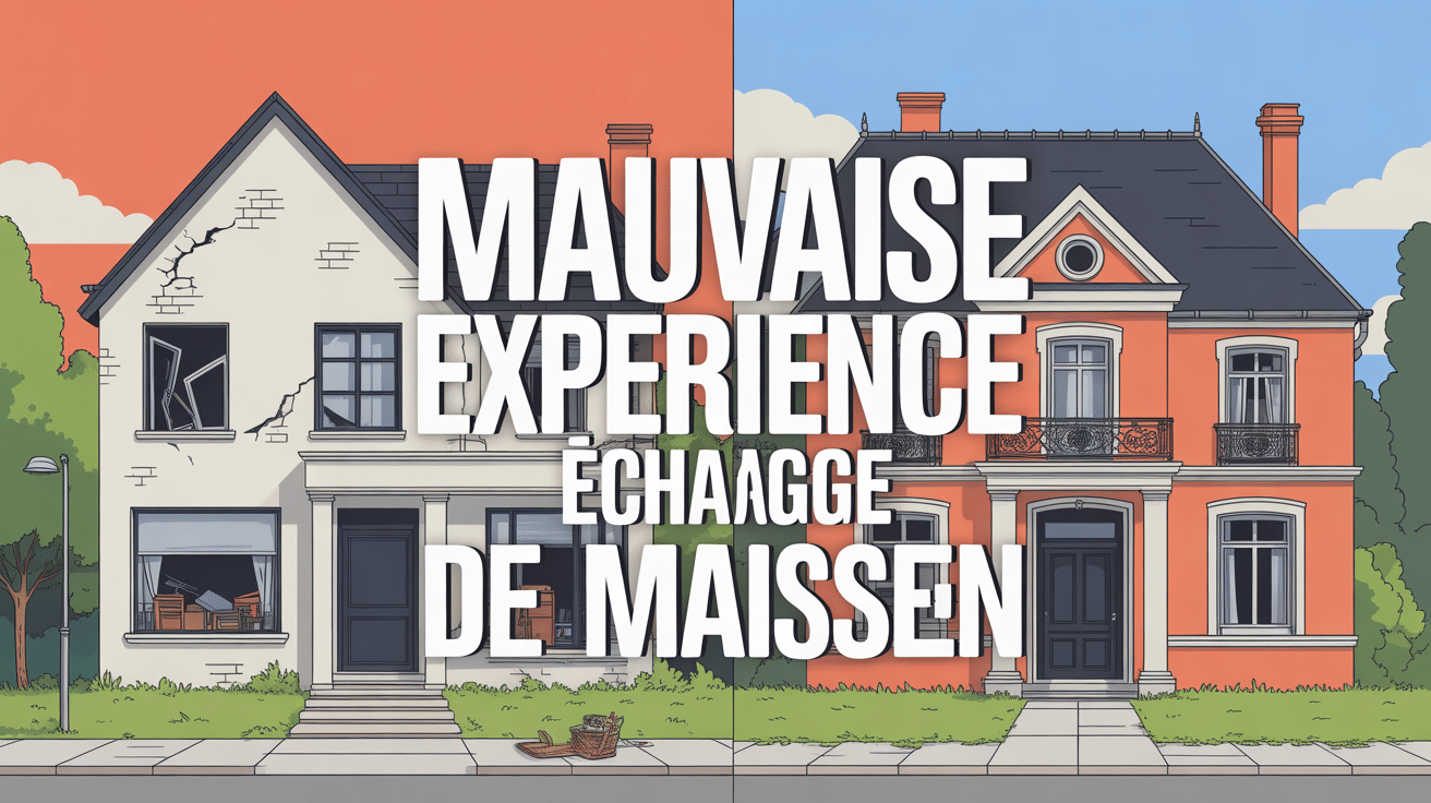 Mauvaise expérience échange de maison : façade abîmée comparée à maison parfaite