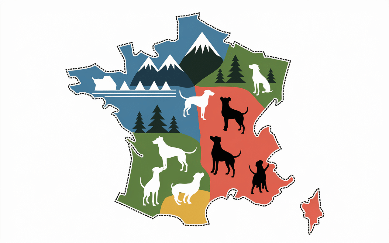 où partir en vacances avec son chien en france carte régions illustration