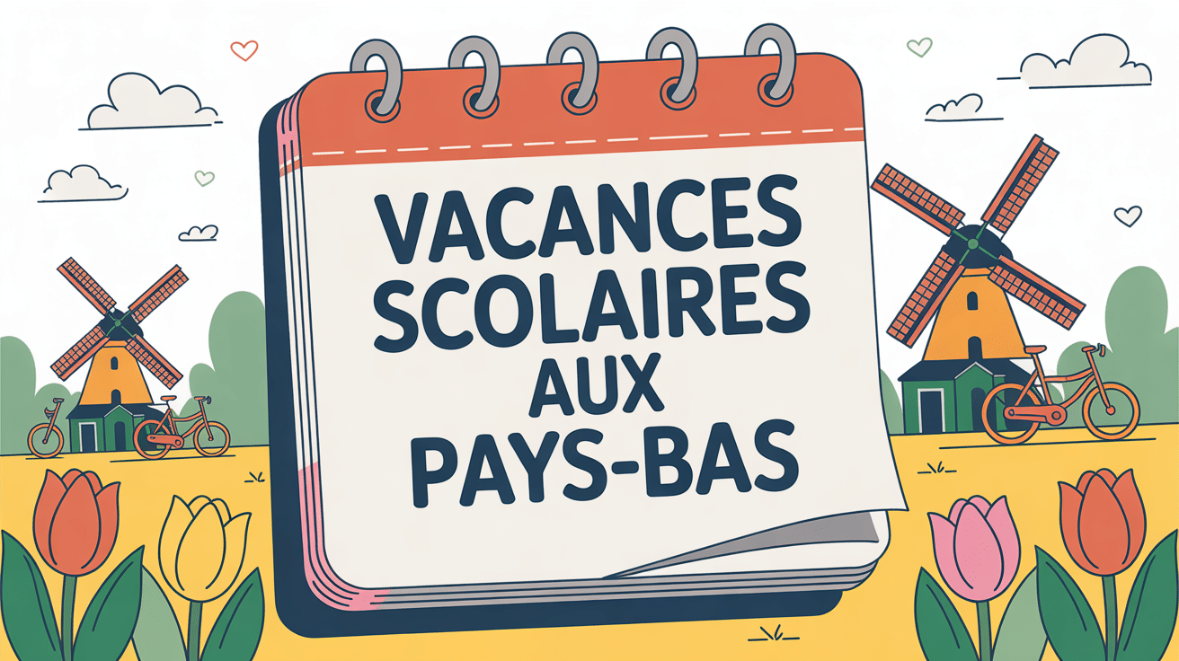Calendrier stylisé vacances scolaires pays bas tulipes moulins vélos