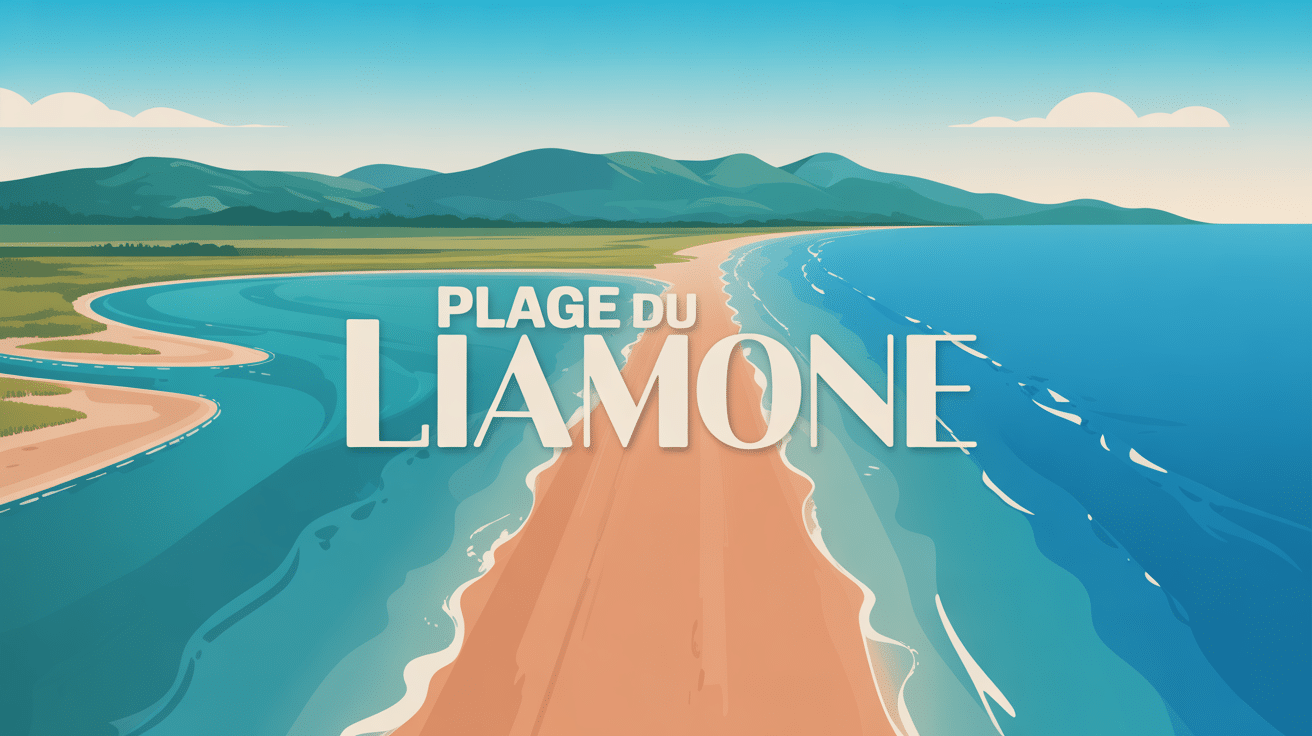 Vue aérienne de la plage du Liamone avec fleuve et montagnes