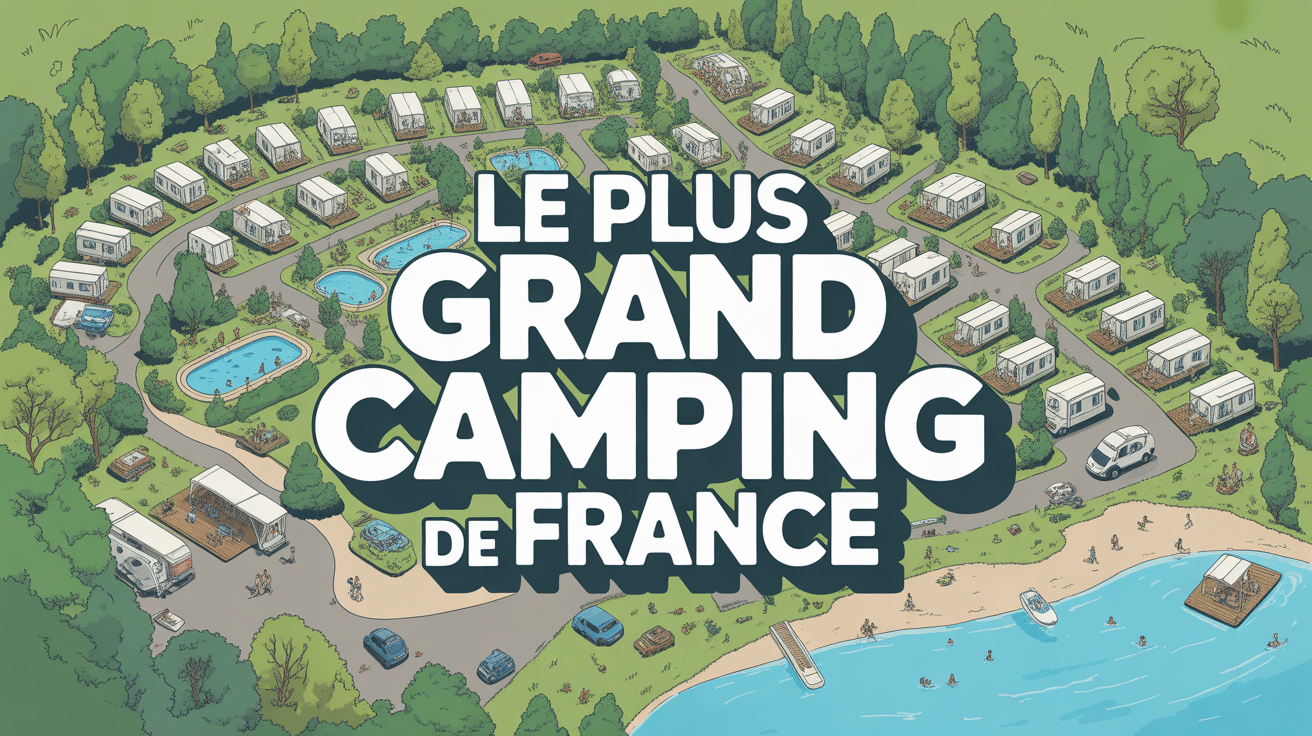 Vue aérienne du plus grand camping de France avec piscines et mobil-homes