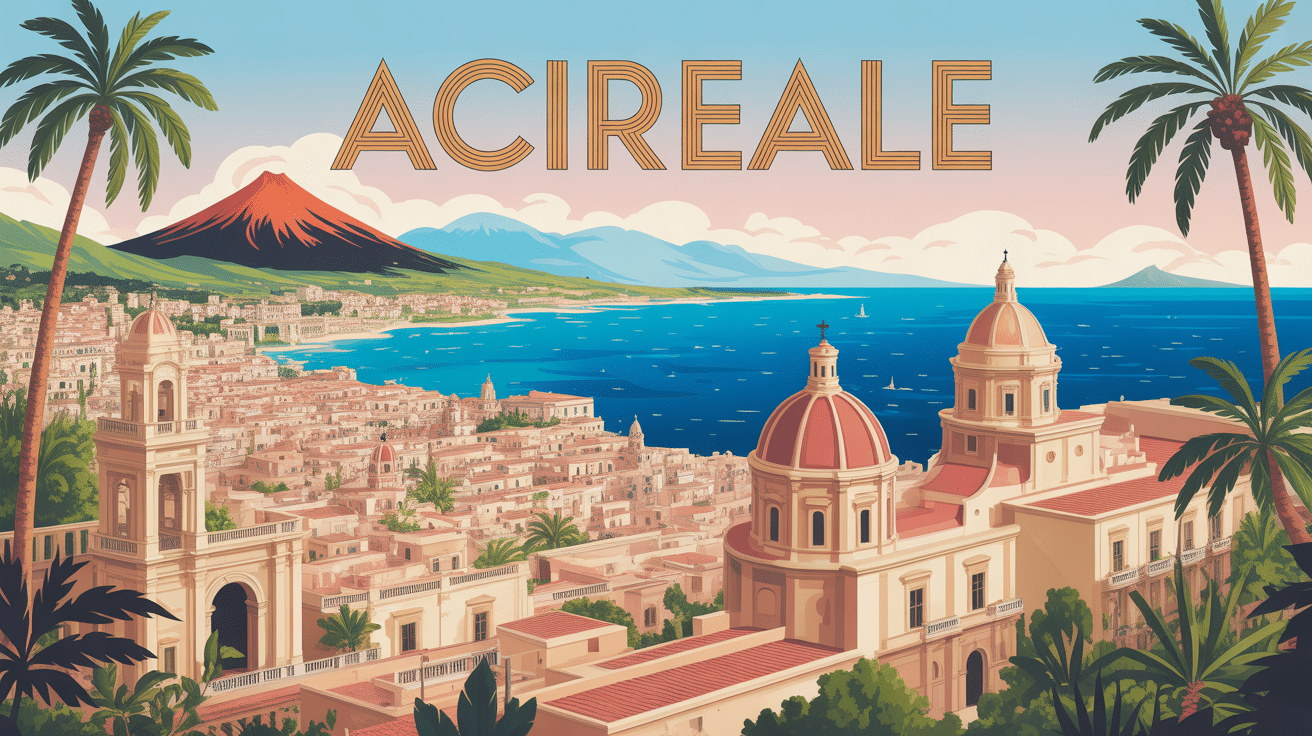 Vue panoramique Acireale entre mer et volcan