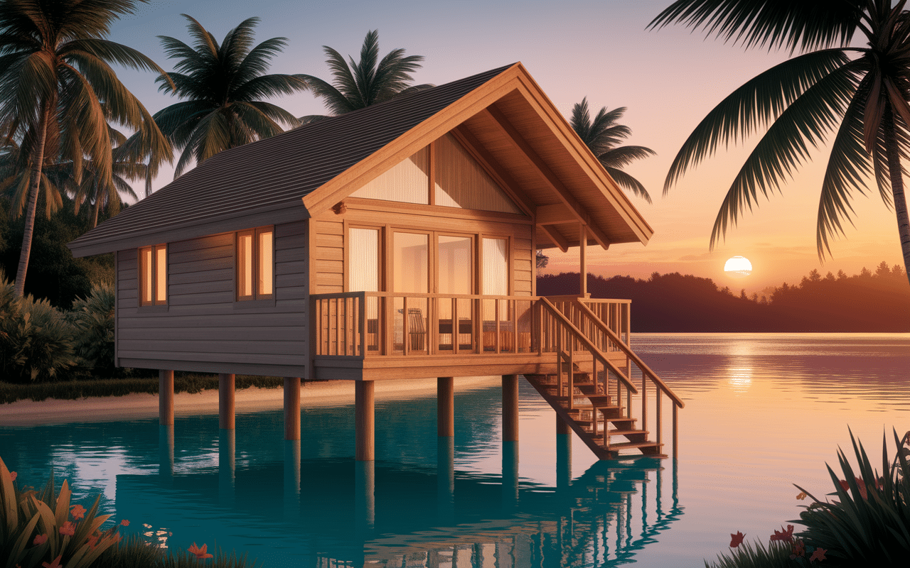 Bungalow pilotis paradise bay coucher soleil lagon