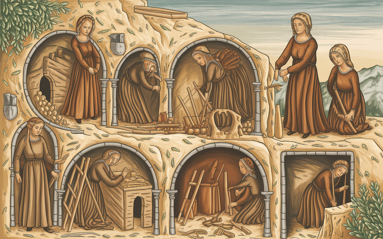 Moines dans catacombes Palerme creusant galeries