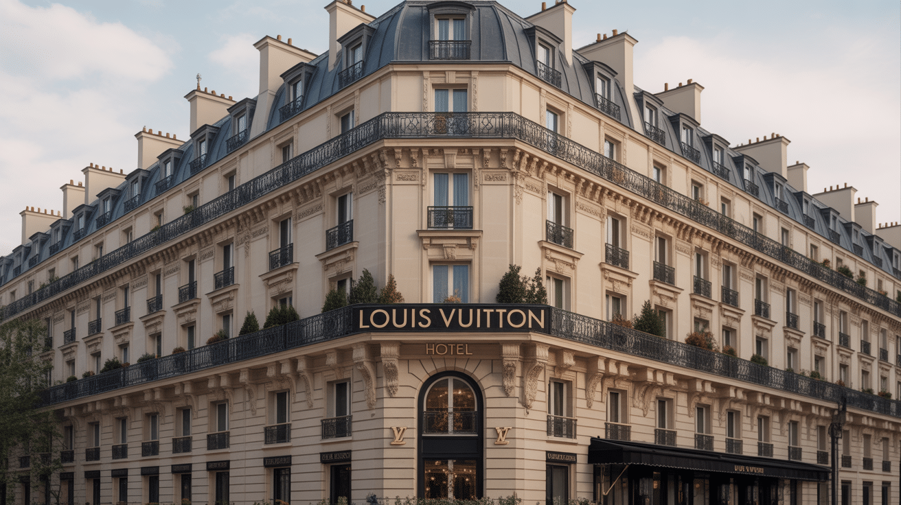 louis vuitton hotel façade luxe dorée