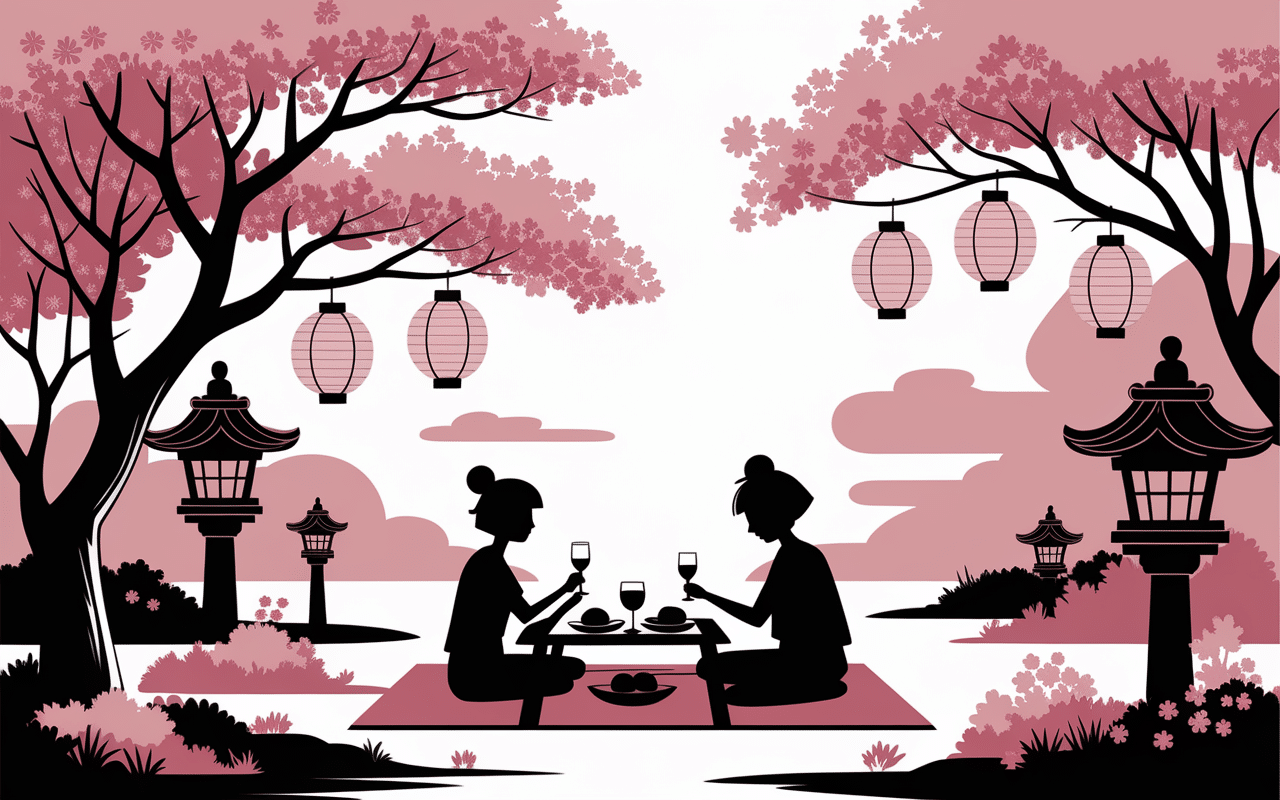 Jardin japonais cerisiers cherry sakura pique-nique