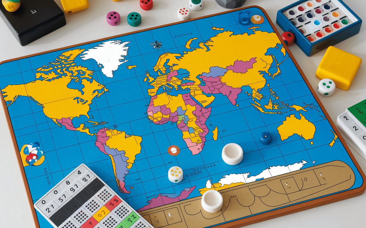 Plateau jeu cartes mappemonde sur pays en f