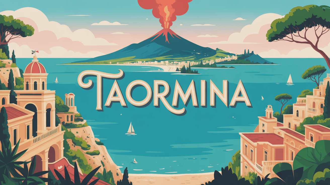 vue panoramique de taormina sur falaise avec mer et etna