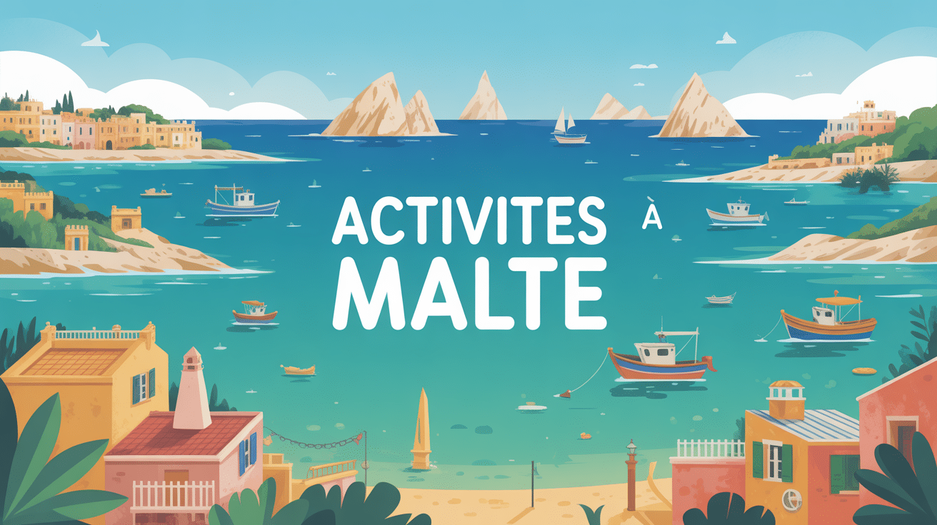 vue stylisée activité malte mer turquoise et maisons
