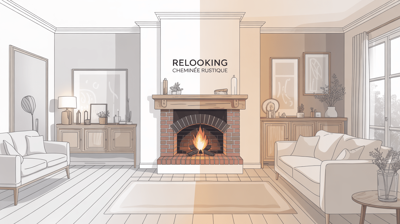 avant après idées pour relooker cheminée rustique en salon lumineux sur illustration