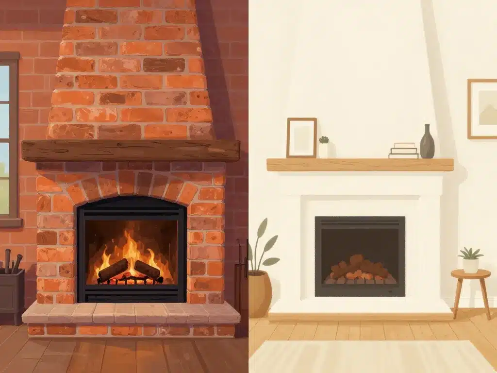 avant après idées pour relooker cheminée rustique avec peinture et accessoires