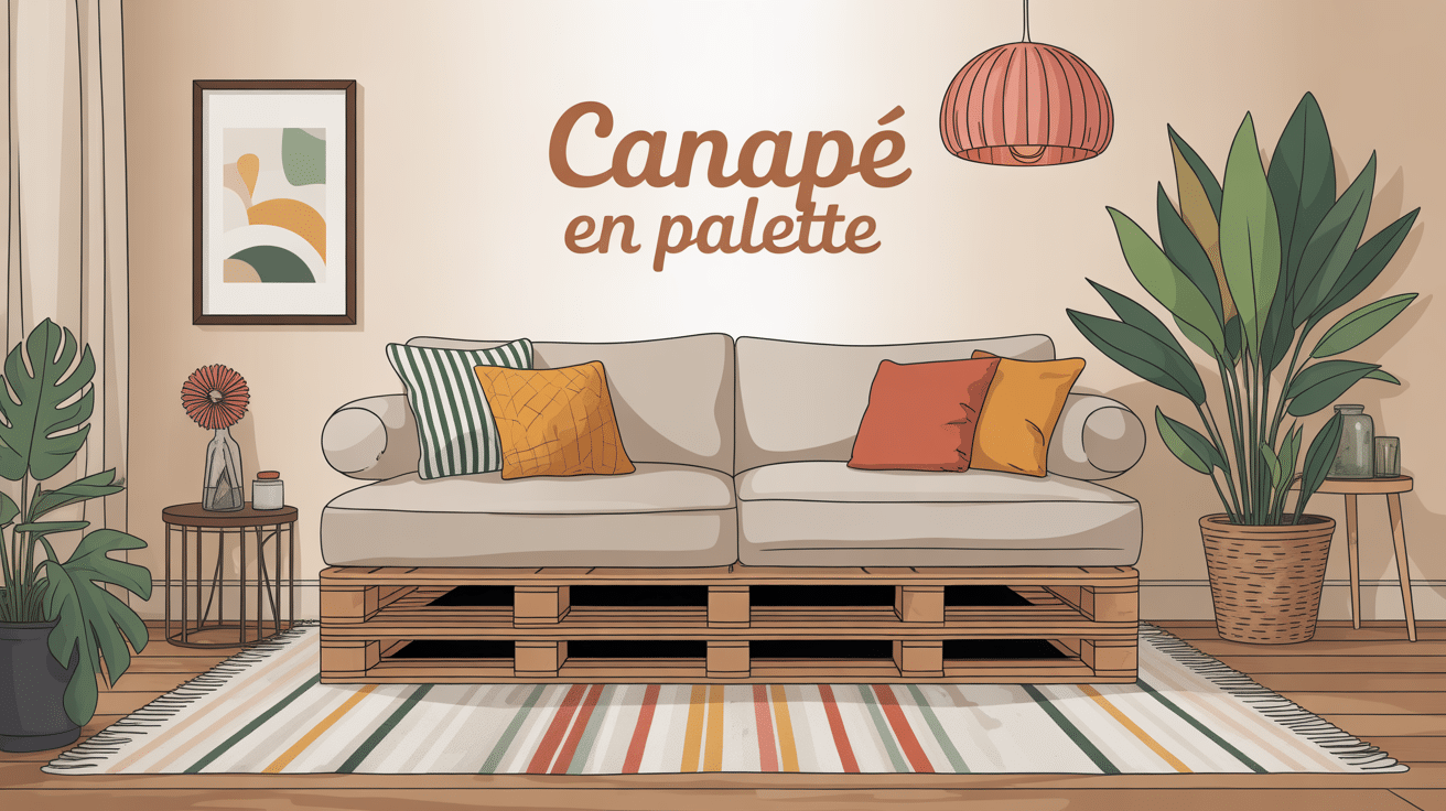 canapé en palette central, salon déco et chaleureux