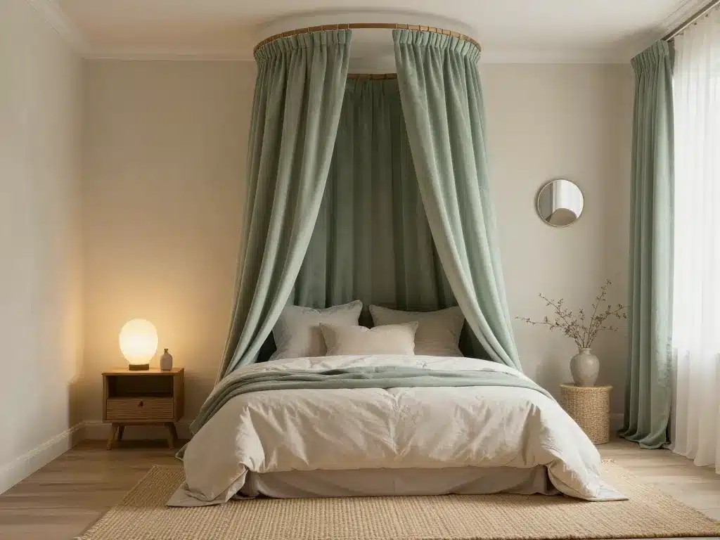 chambre parentale cosy avec palette douce, textiles enveloppants et éclairage chaleureux