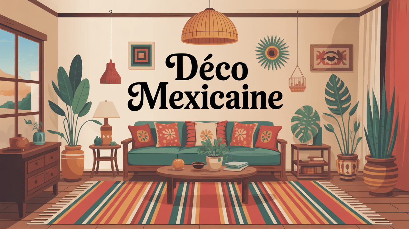 Illustration déco mexicaine salon chaleureux coloré