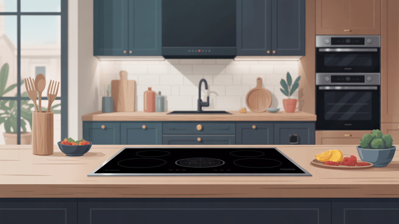 plaque induction avec hotte intégrée avis illustration cuisine épurée