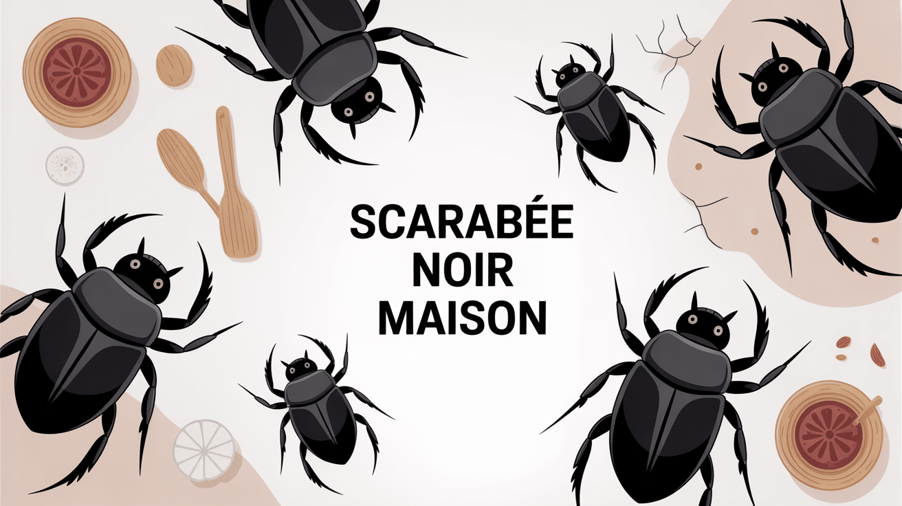 illustration scarabée noir dans la maison cuisine fissures denrées