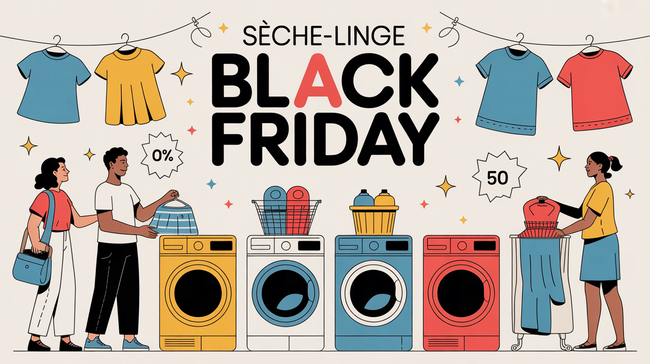 illustration seche linge black friday famille sous etiquettes promos