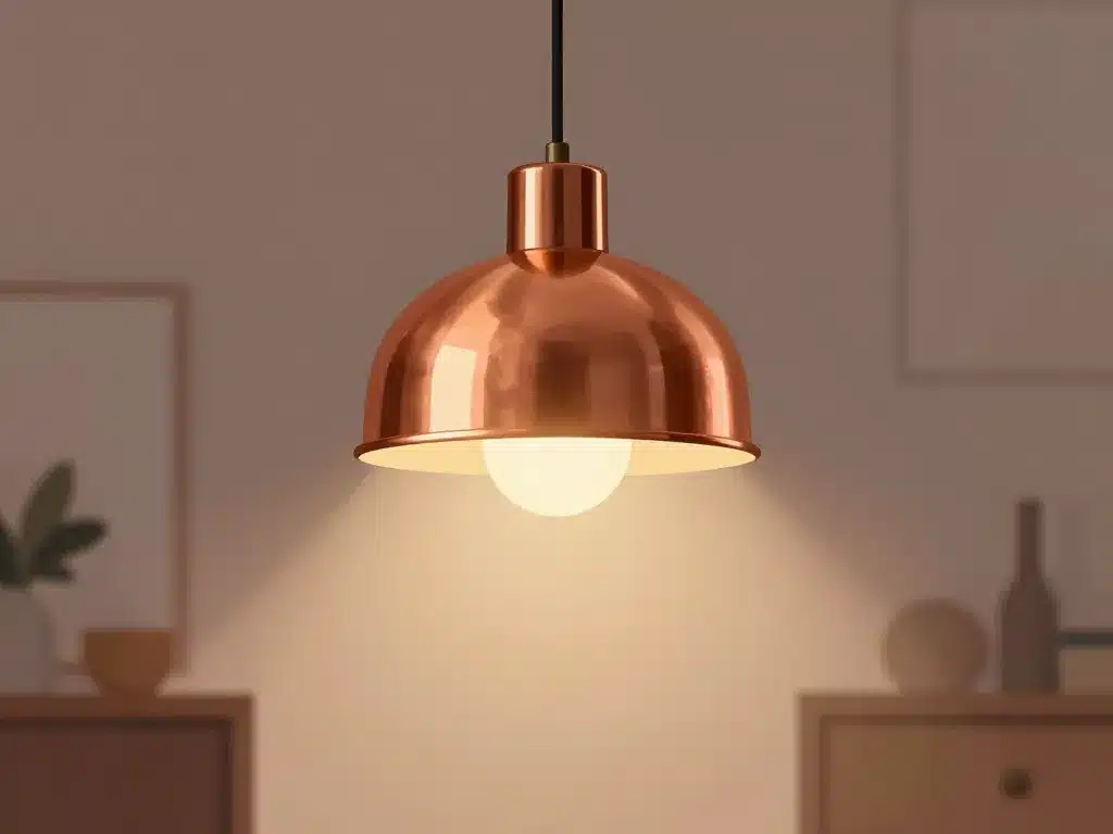 suspension cuivre lumière chaude dans salon