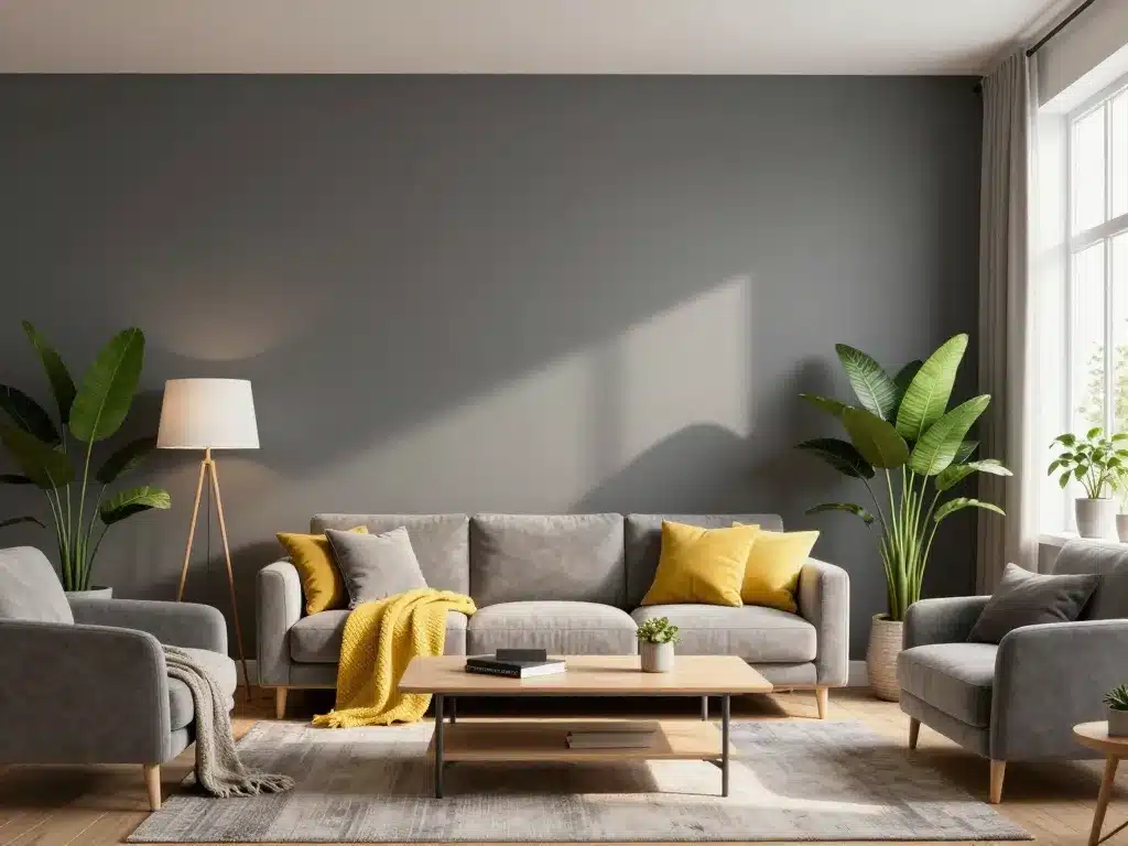 salon moderne mur couleur gris anthracite design scandinave