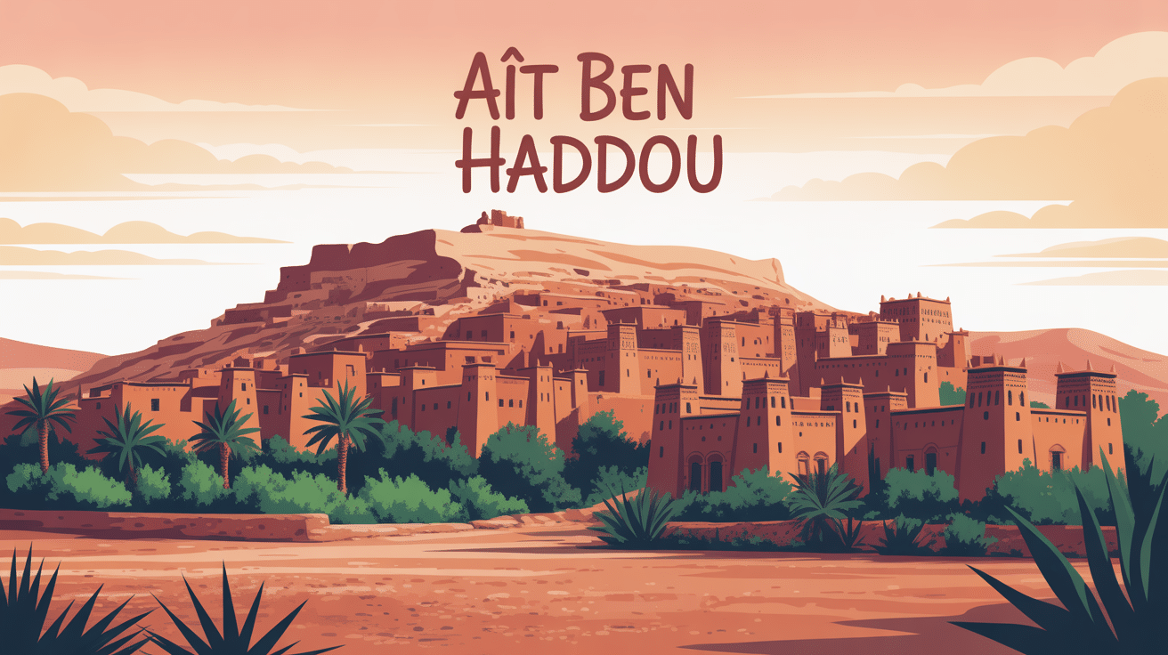 Vue du ksar d'Ait Ben Haddou sous lumière dorée