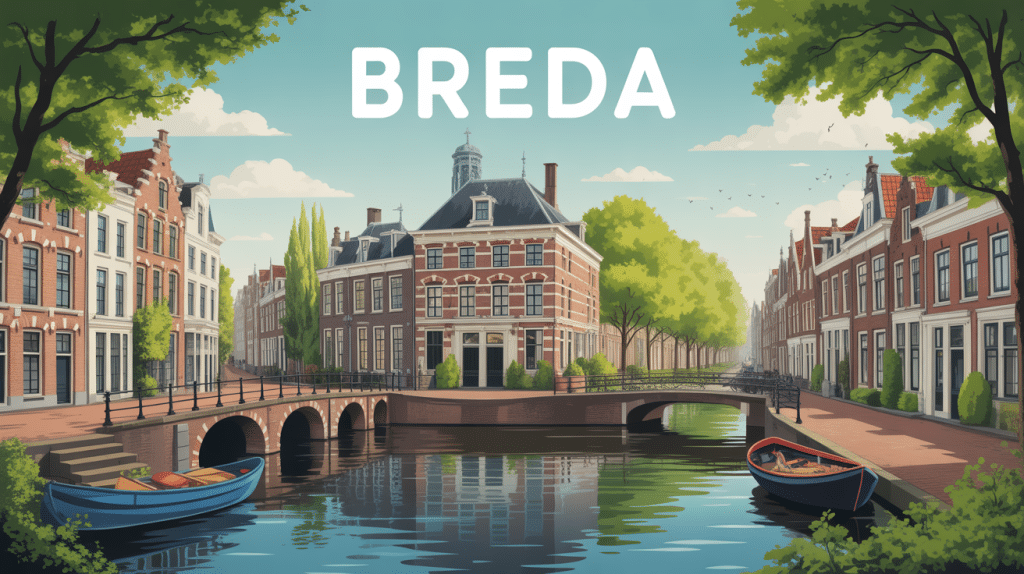 illustration Breda canaux façades historiques ville néerlandaise