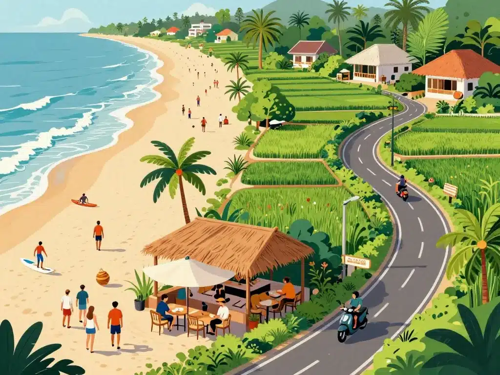 Canggu quartiers plage rizières digital nomads