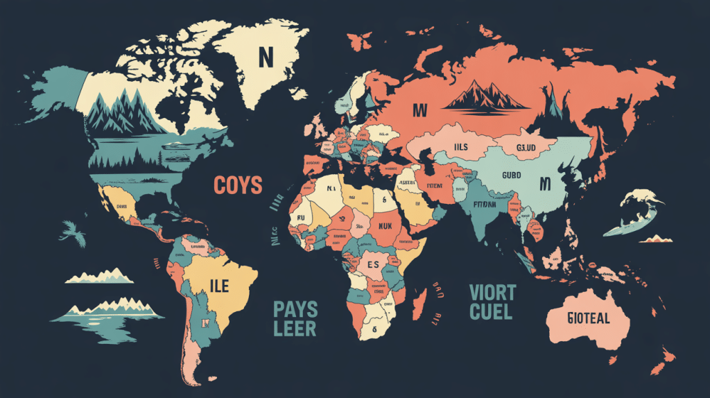 Carte colorée des pays en n stylisée