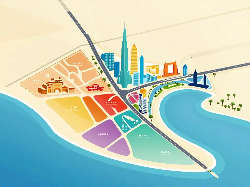 Diagramme conceptuel carte dubai grands quartiers