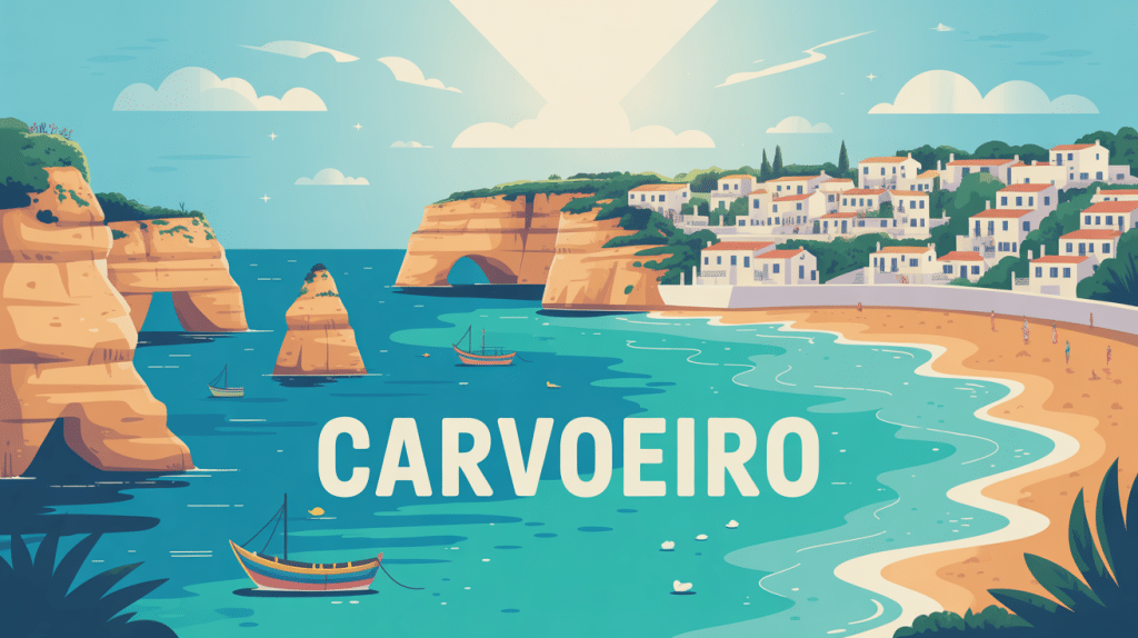 Illustration Carvoeiro falaises dorées village mer
