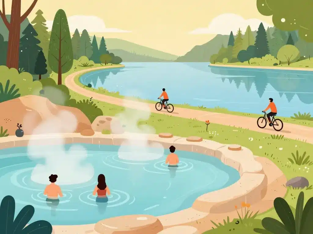 Cazaubon thermes lac nature illustration