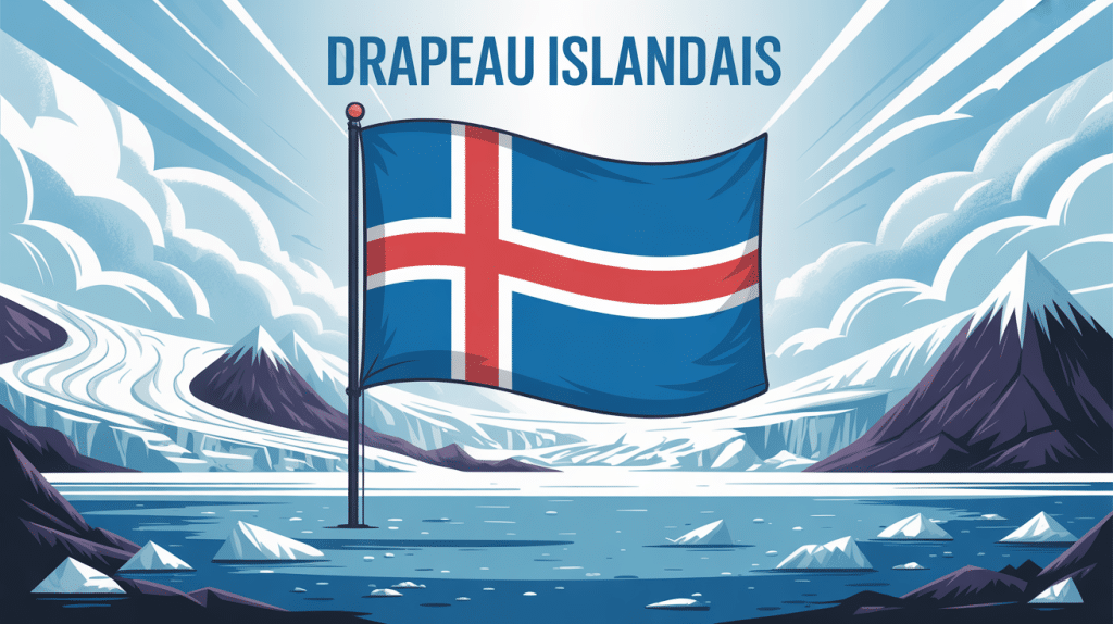 drapeau islande sur fond glaciers volcans océan